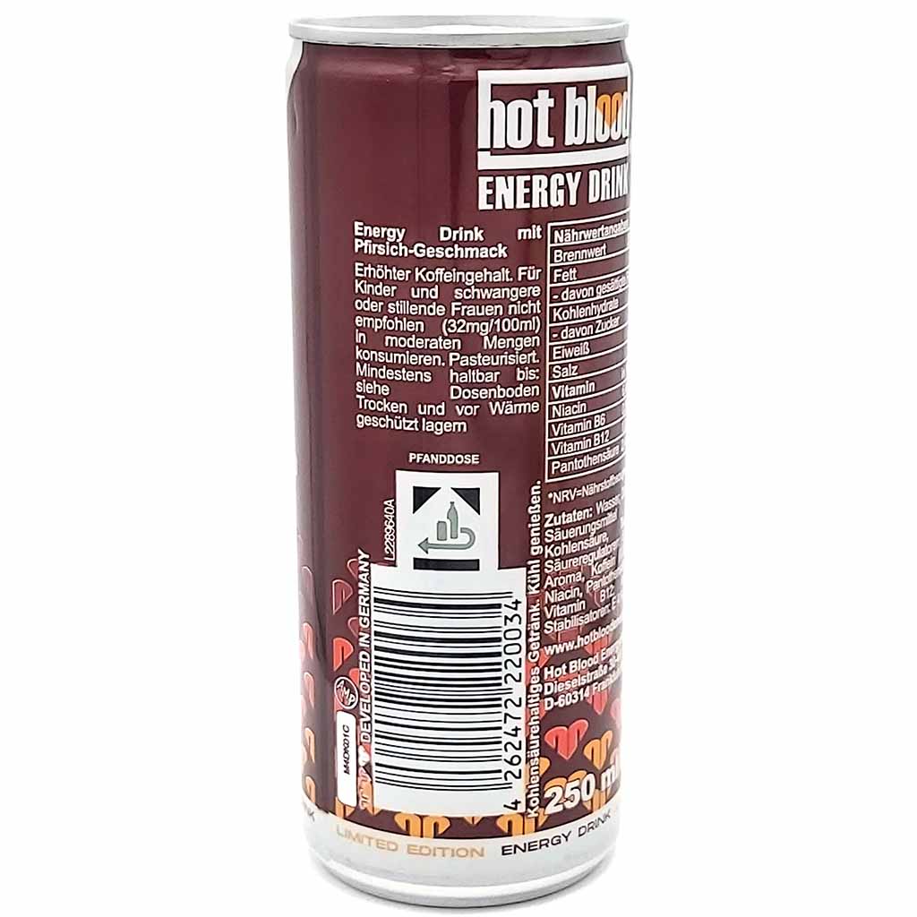 hot blood Energy Drink Pfirsich Dosen 24 x 250ml MHD:10.10.26