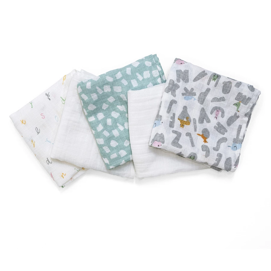 aden + anais™ essentials Baumwoll-Musselin-Spucktücher 5er-Pack  alphabet animals 60 x 60 cm