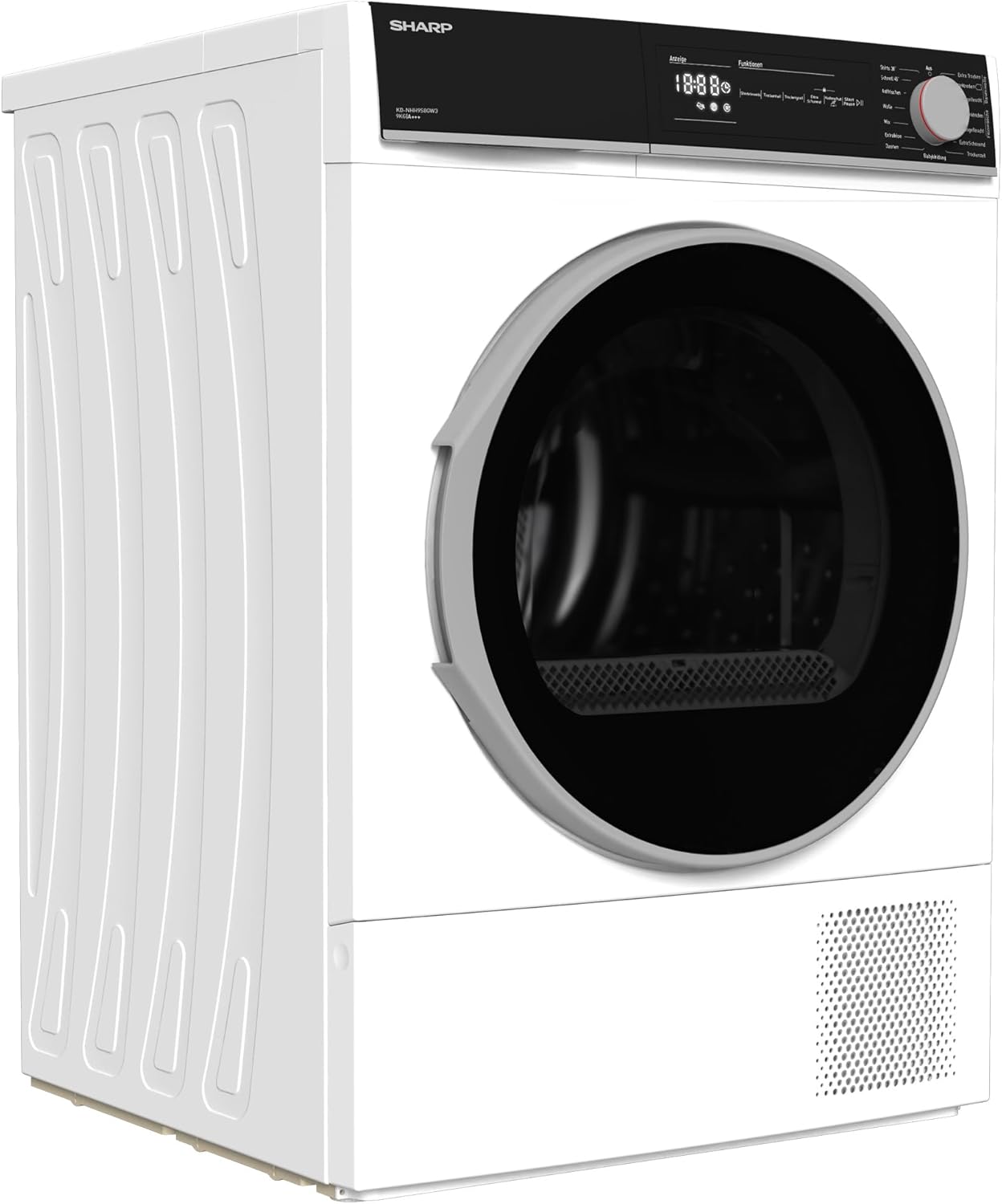 Sharp KD-NHH9S8GW3-DE Wärmepumpentrockner/C / 9 kg / 15 Programme inkl. Kurzprogramm 30 Min. / Schontrommel mit LED-Trommelbeleuchtung/Weiß