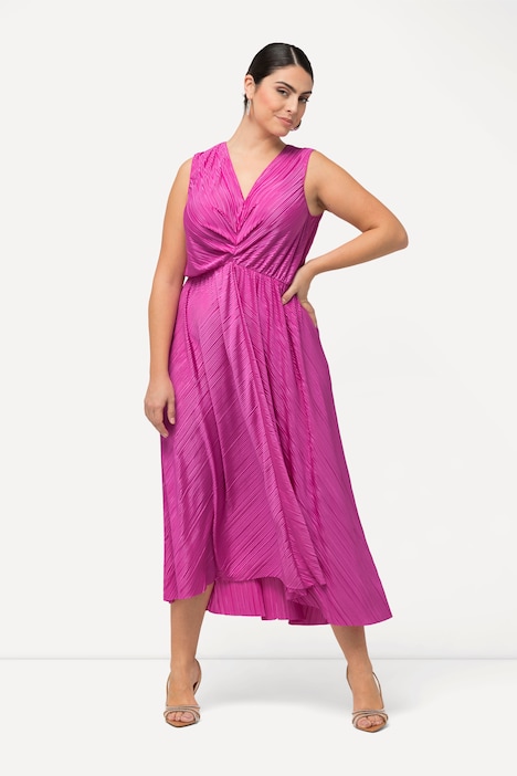 Plissee-Maxikleid, drapiert, V-Ausschnitt, ärmellos