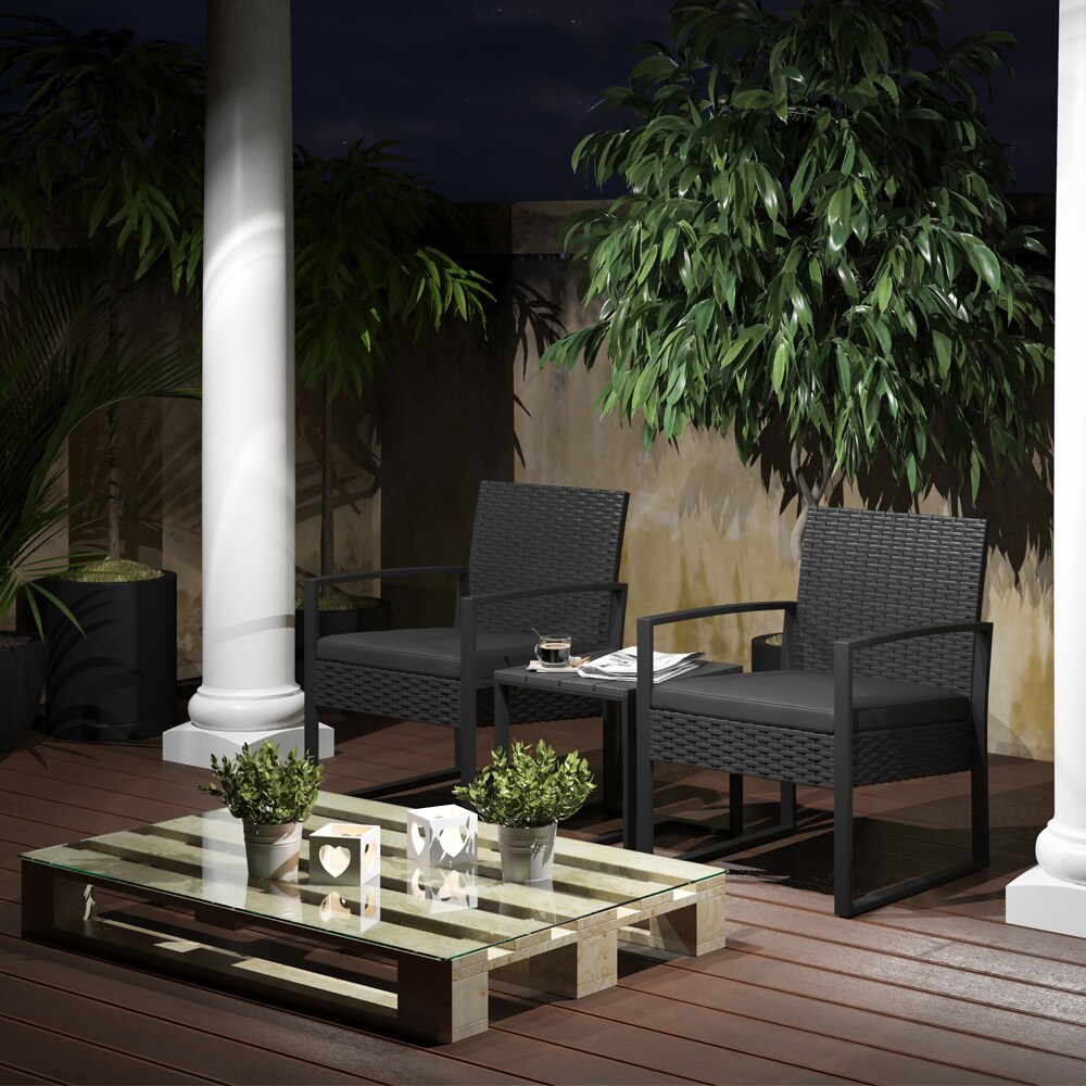 OK-Living Sitzgruppe Gartenmöbel Gartensitzgruppe Rattan Anthrazit Stuhl Tisch