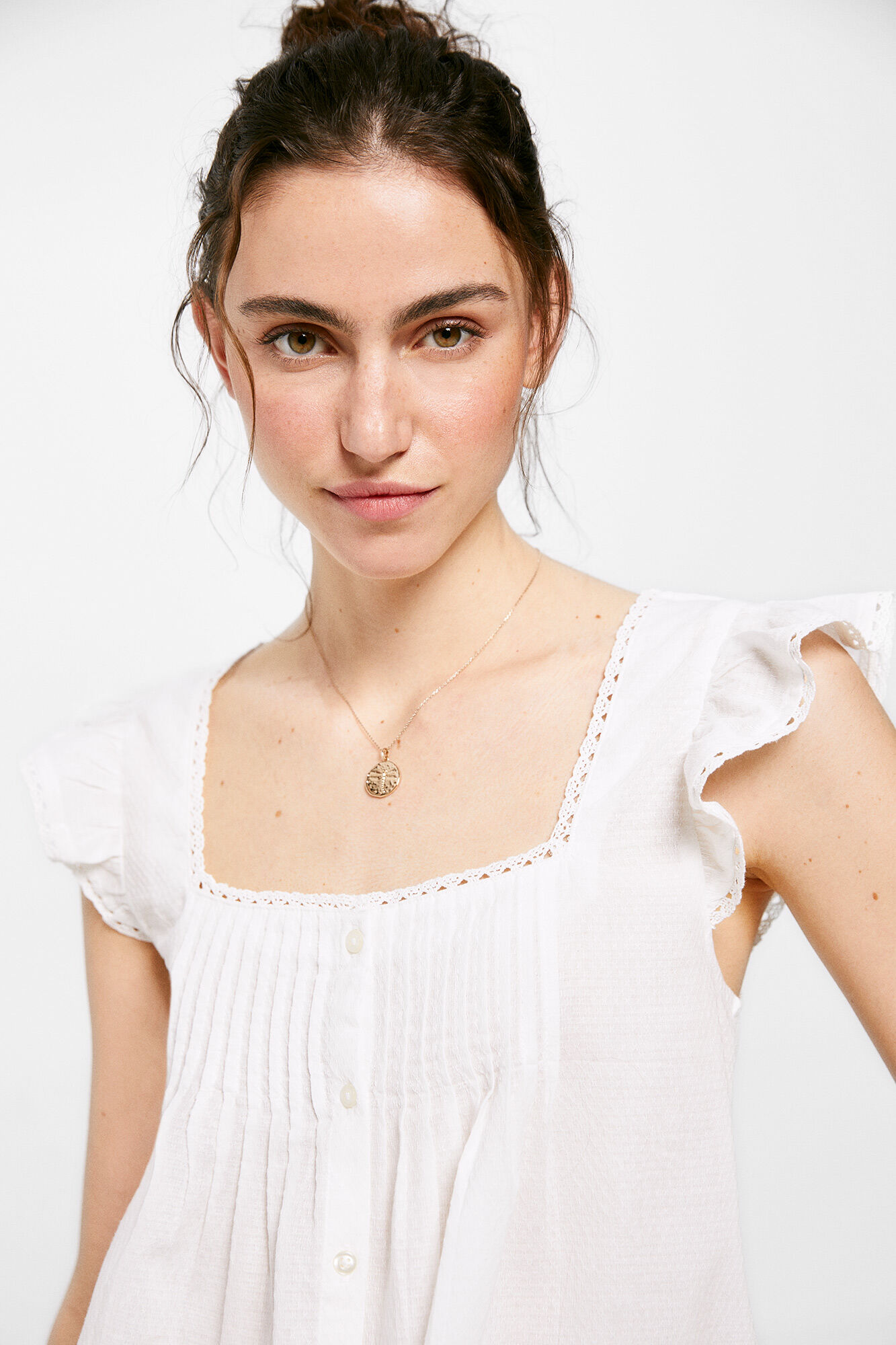 Blusa de renda de algodão - branca