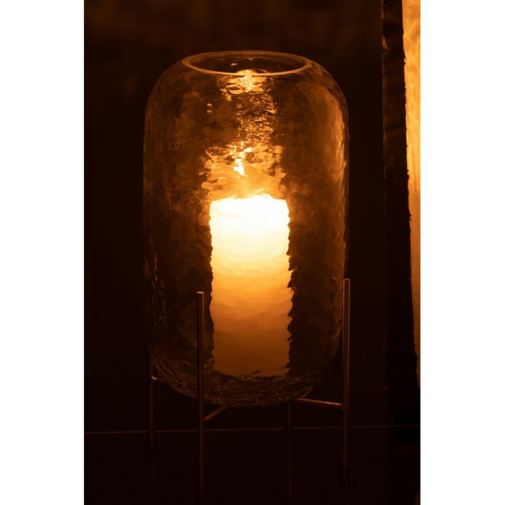Vase rond en verre sur pied en métal doré 19x37cm