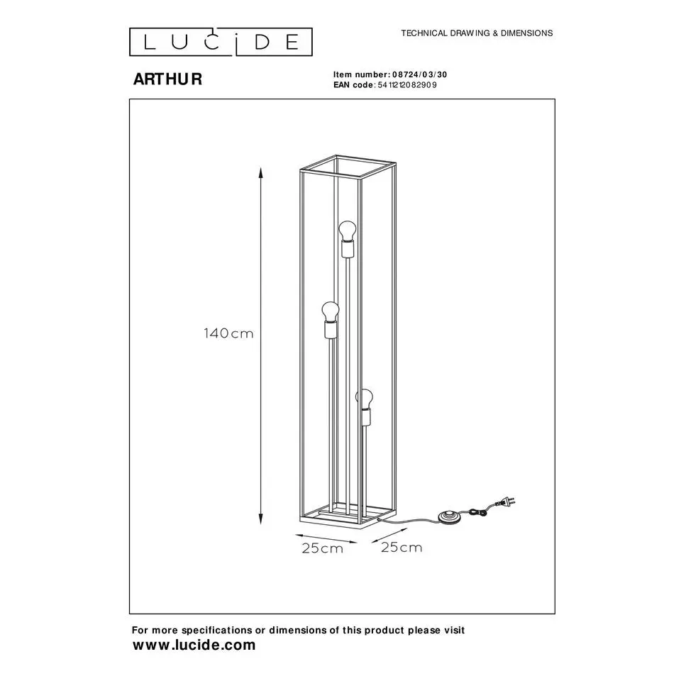 Lucide ARTHUR Vloerlamp - Zwart