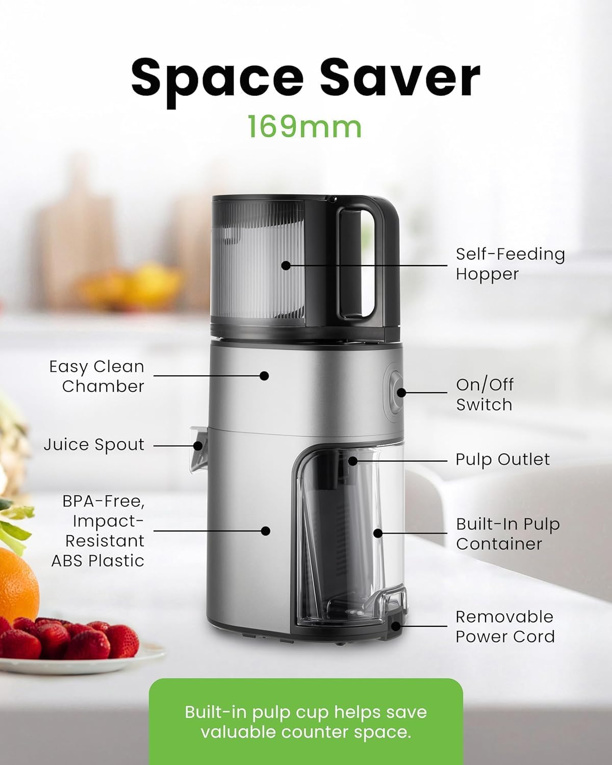 Hurom H400 Slow Juicer | Entsafter Gemüse & Obst | 2L Mega Hopper | Leiser Motor | BPA-frei | 15 Jahre Garantie | Einfache Reinigung | Hochwertige Saftpresse| Grau