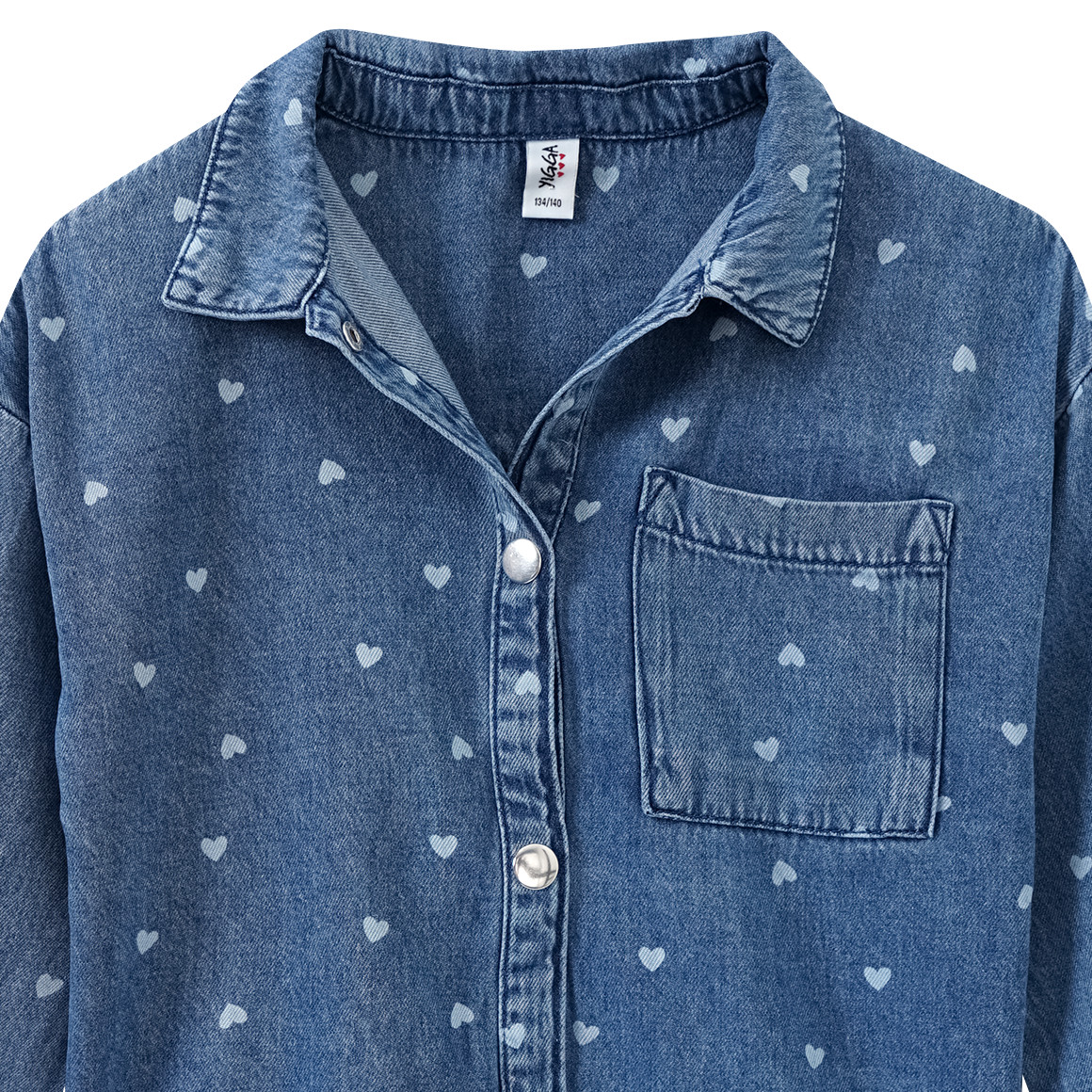 Yigga Mädchen Jeanshemd mit Herz-Allover blau