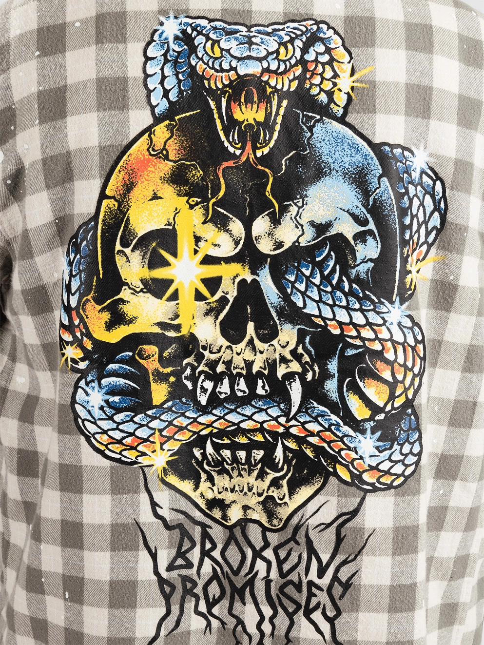 Broken Promises Corn Snake Spatter Distressed Flannel Shirt grey