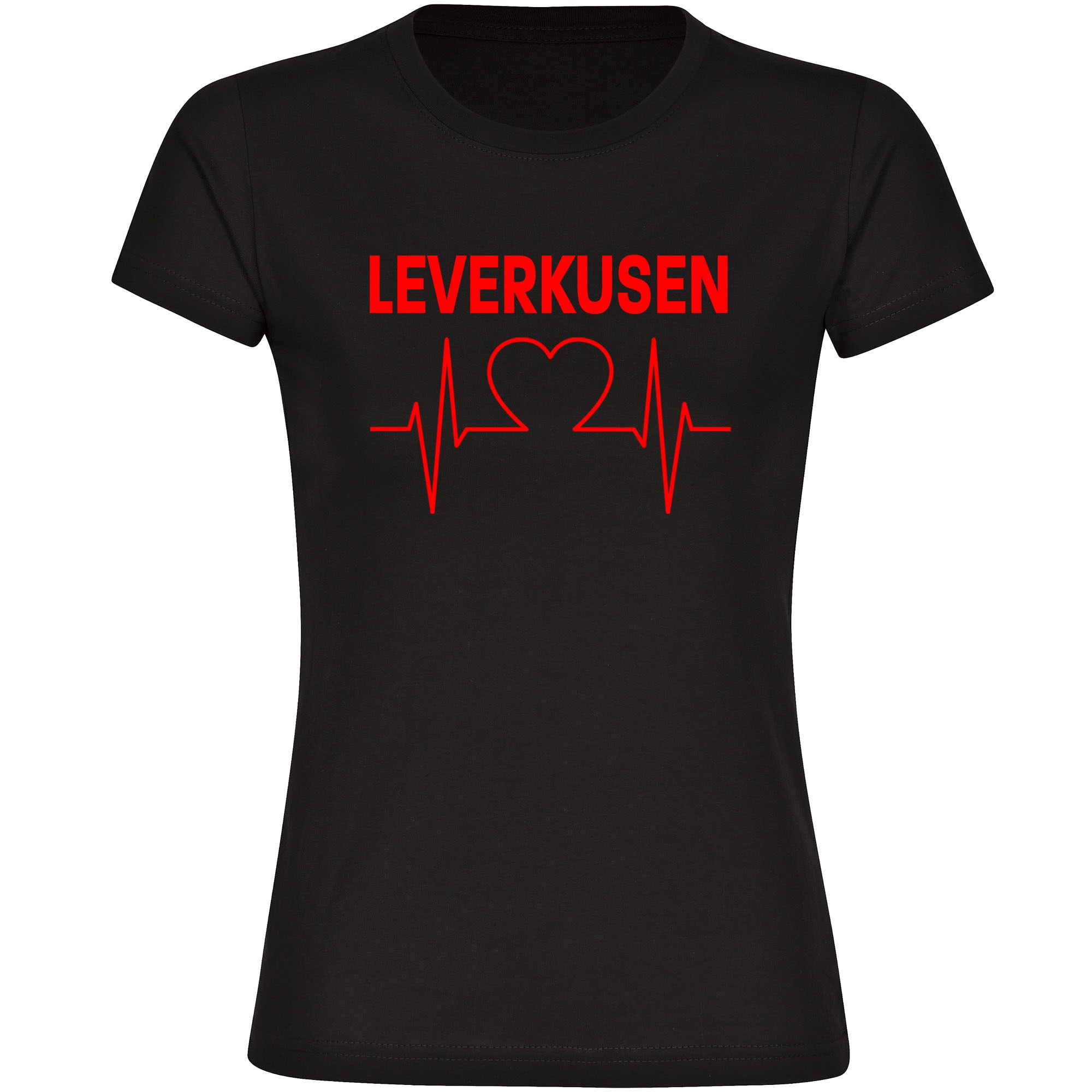 multifanshop® Damen T-Shirt - Leverkusen - Herzschlag - Druck rot