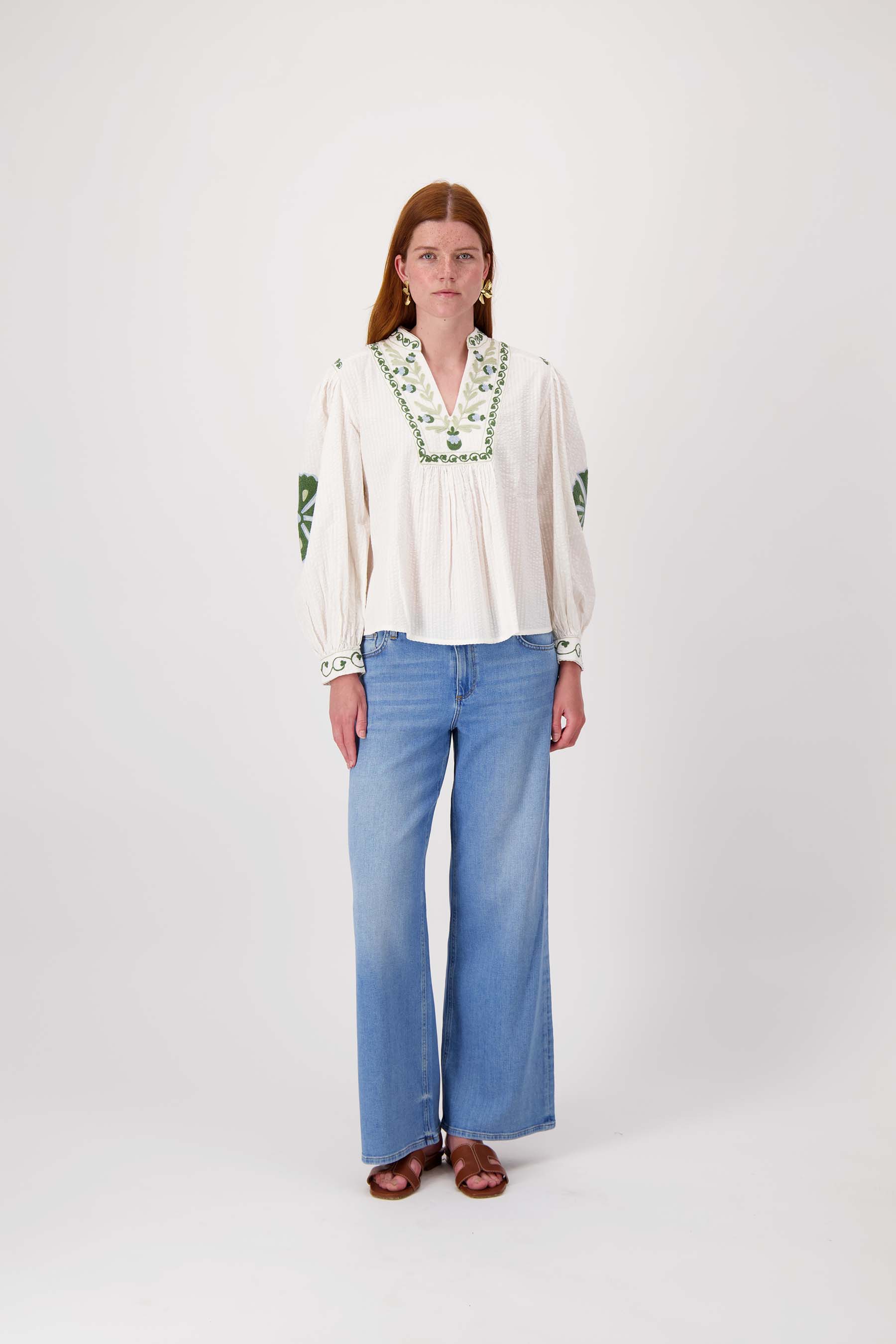 seersucker blouse met bloemen