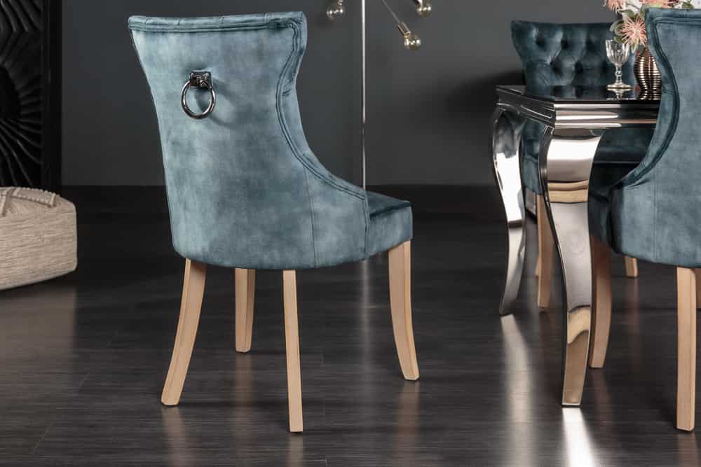 Eleganter Stuhl CASTLE petrol Samt Landhausstil mit Komfortgriff