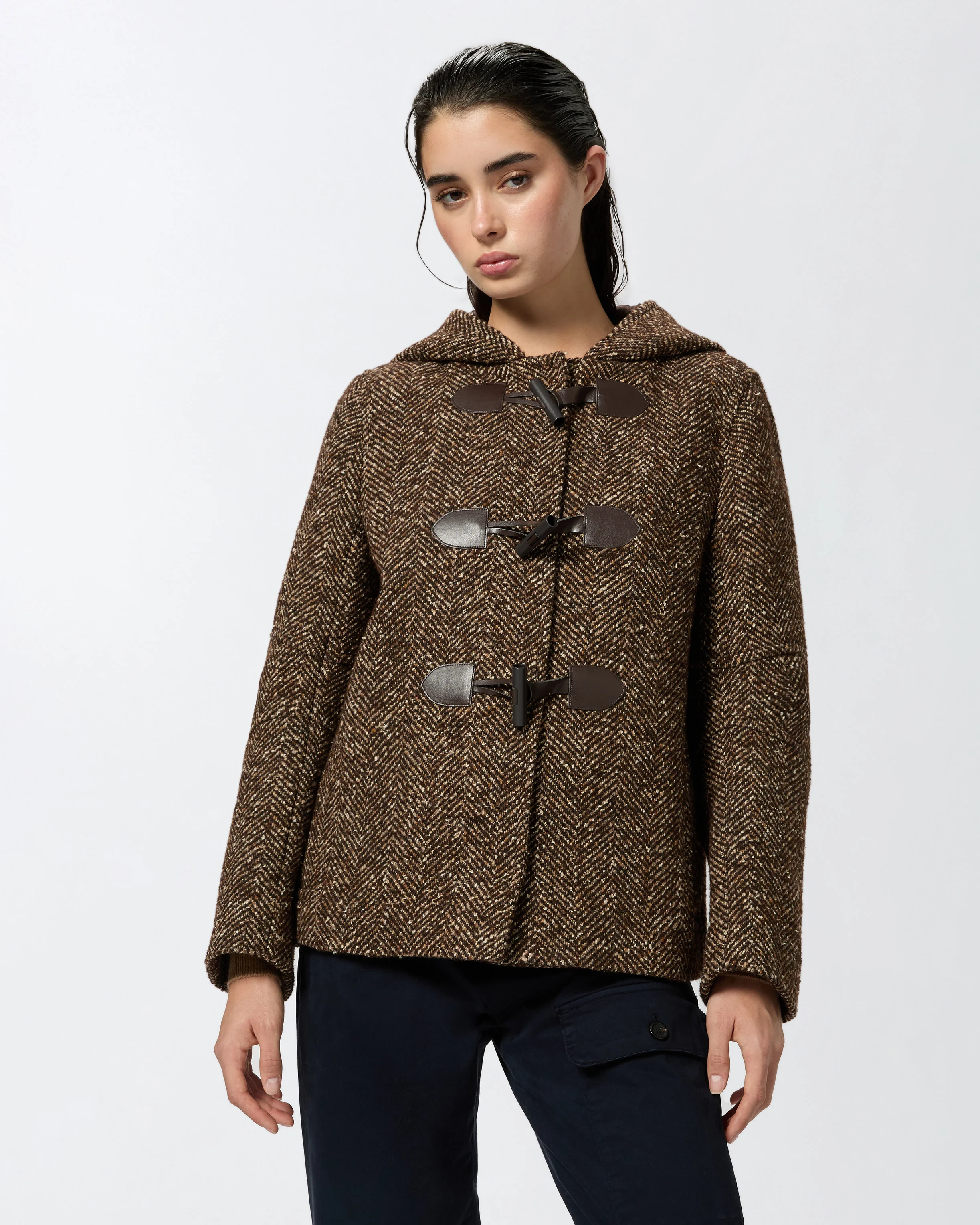 Manteau court à capuche esprit duffle-coat | Marron