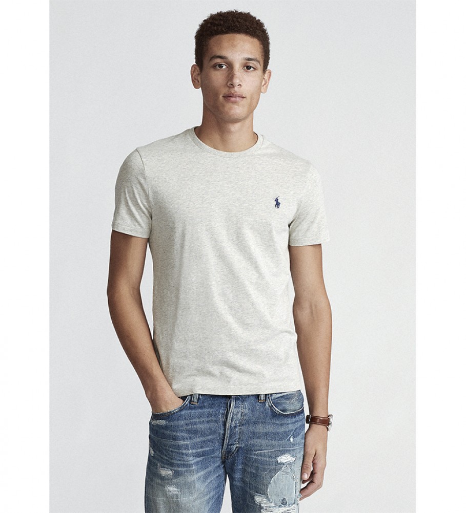 Camiseta de malha cinza personalizada Ralph Lauren