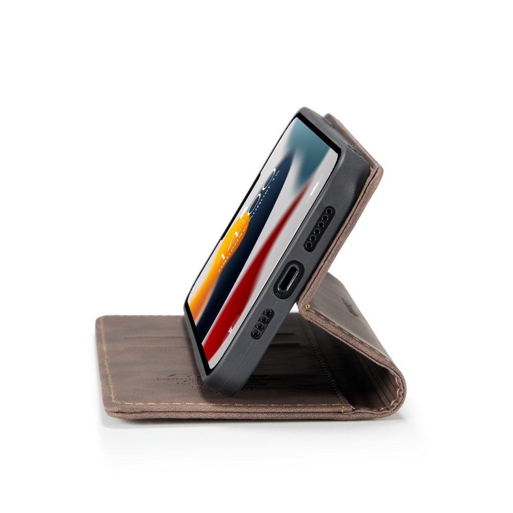 iPhone 13 Pro Leder Tasche Flip Wallet Etui mit Kartenfächern - Dunkelbraun