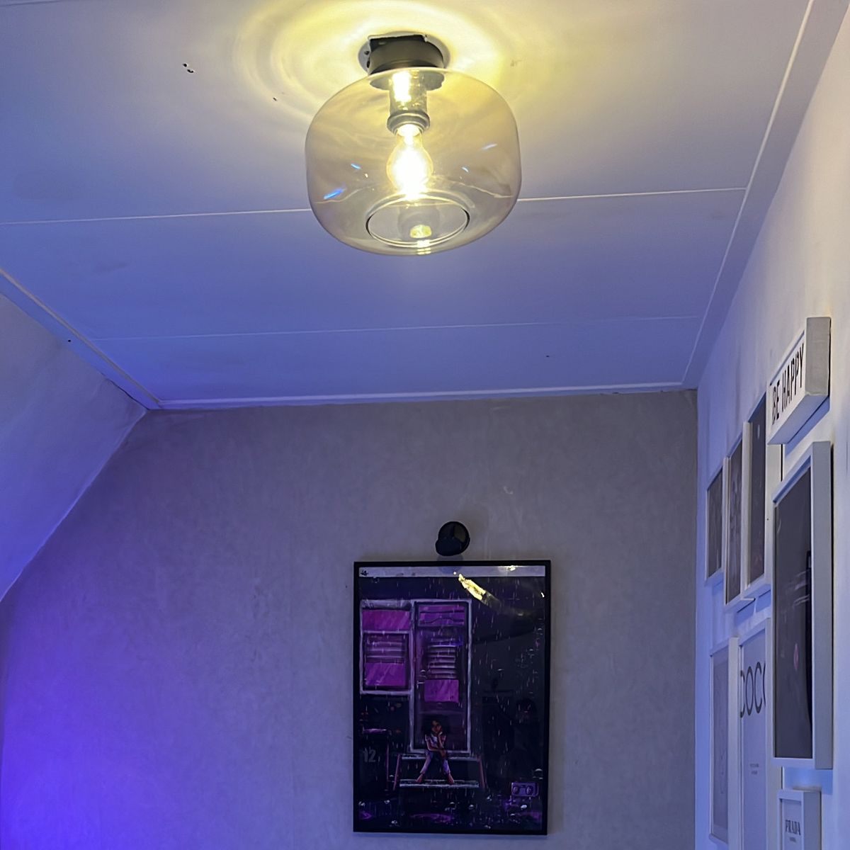 Art deco plafondlamp zwart met amber glas - Bizle