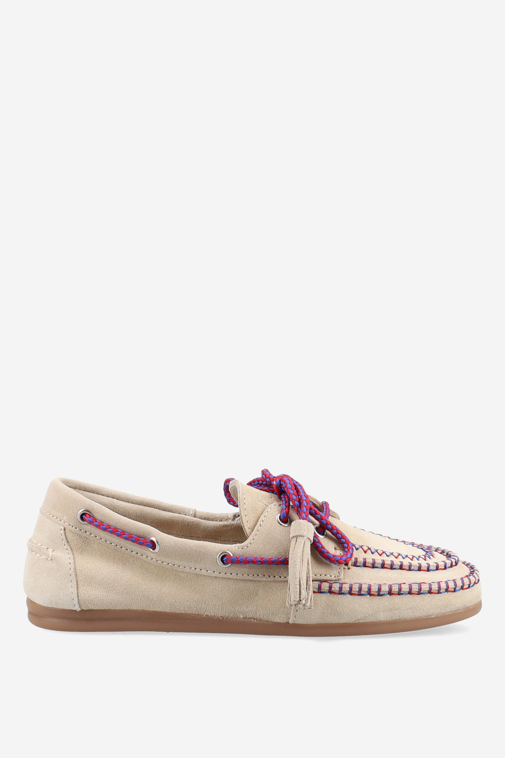 Boat fringe coloured stitch suede loafers