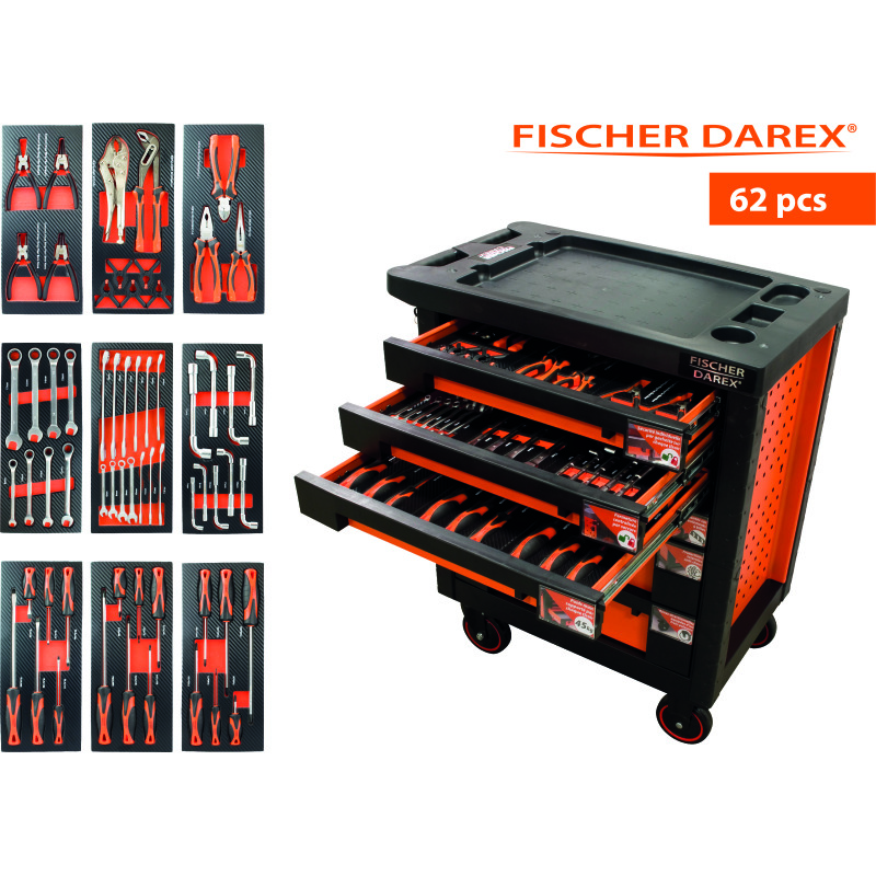 Servante équipée de 62 outils avec 9 modules