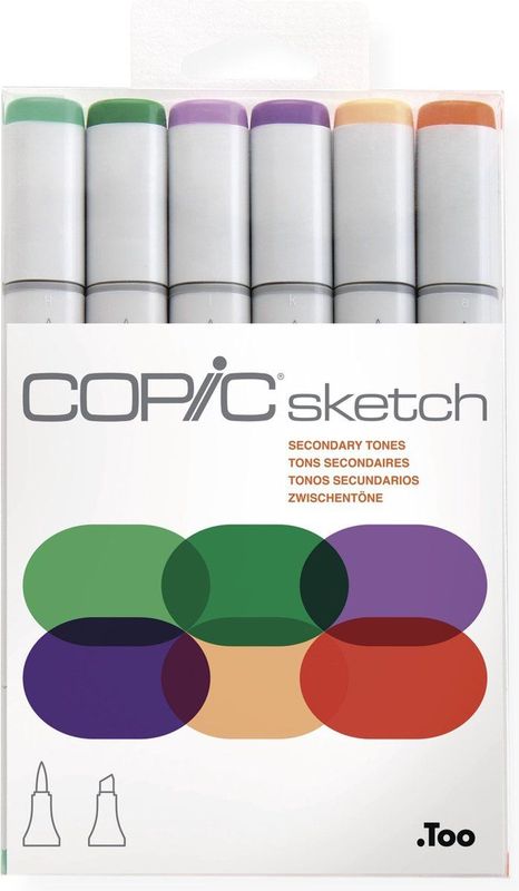COPIC Marker - Sketch - 6 Stuks Set - Secondary Tones - Twinmarkers Op Alcoholbasis