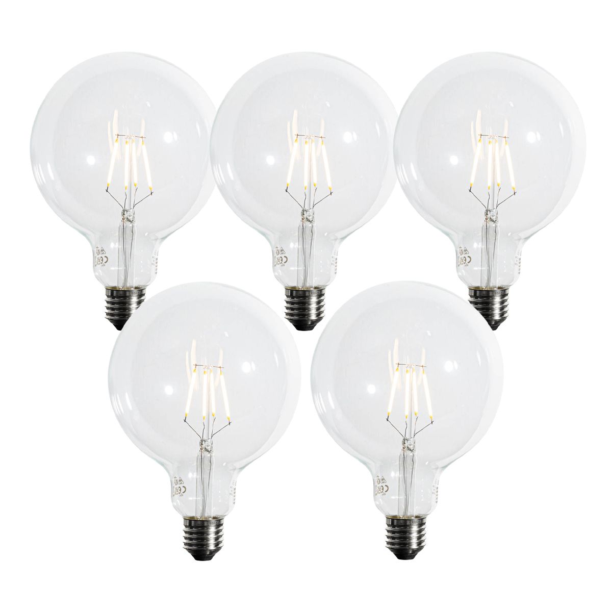 Set van 5 E27 3-staps dimbaar LED spiraal filament G125 4W 450 lm 2700K