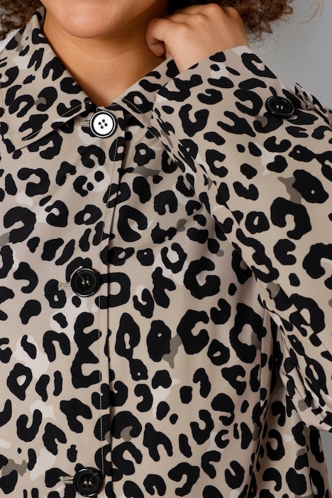 Kurzmantel, Animalprint, Hemdkragen