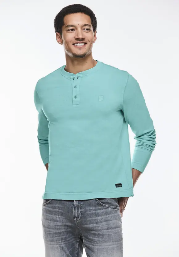 Washed Henleyshirt - aurora turquoise