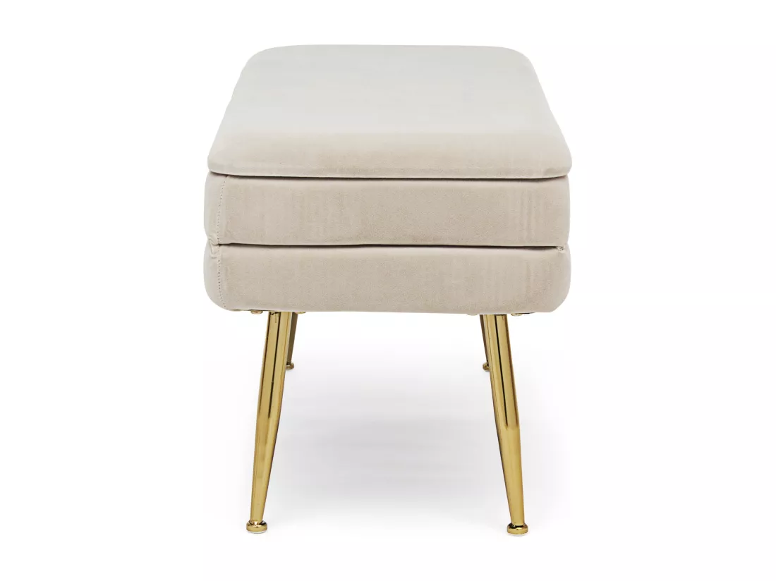 Banc coffre en velours sur pieds acier doré Pakia-Couleur Beige