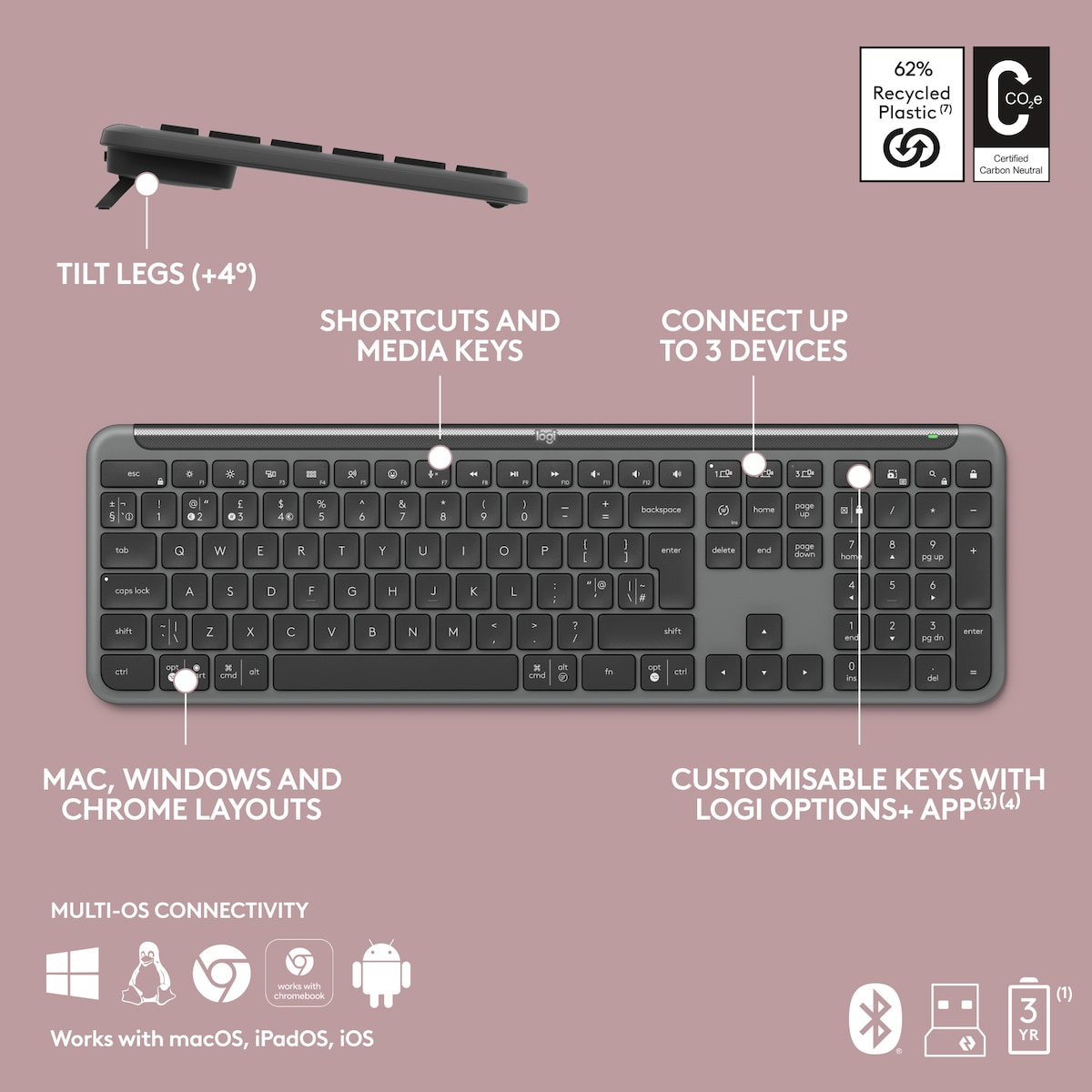 Logitech K950 Slim tastatur (grafitt)
