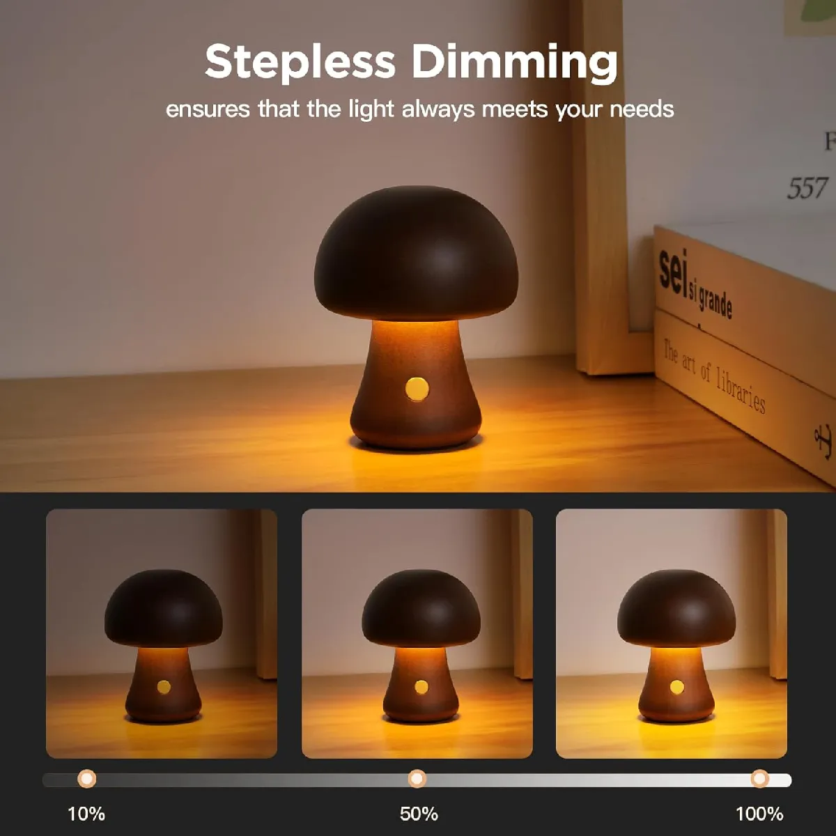 Lampe de table rechargeable - Champignon Noyer