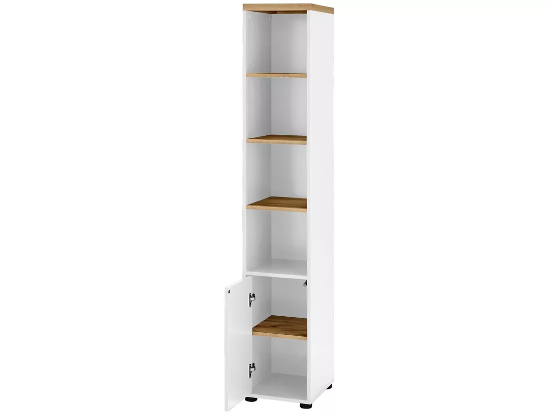 Armoire avec 1 porte et 3 étagères en MDF blanc et chêne