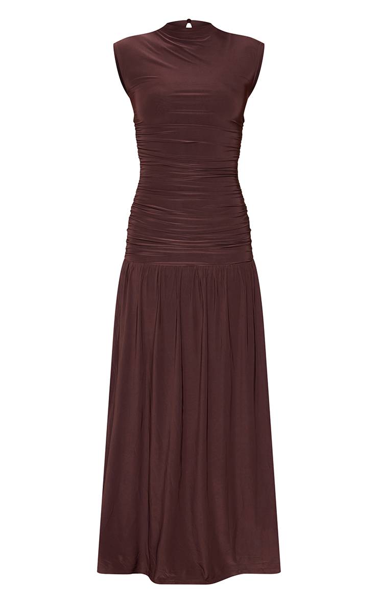 Chocolat Robe Maxi À Taille Basse En Jersey Slinky Double Couche Avec Manches Cape
