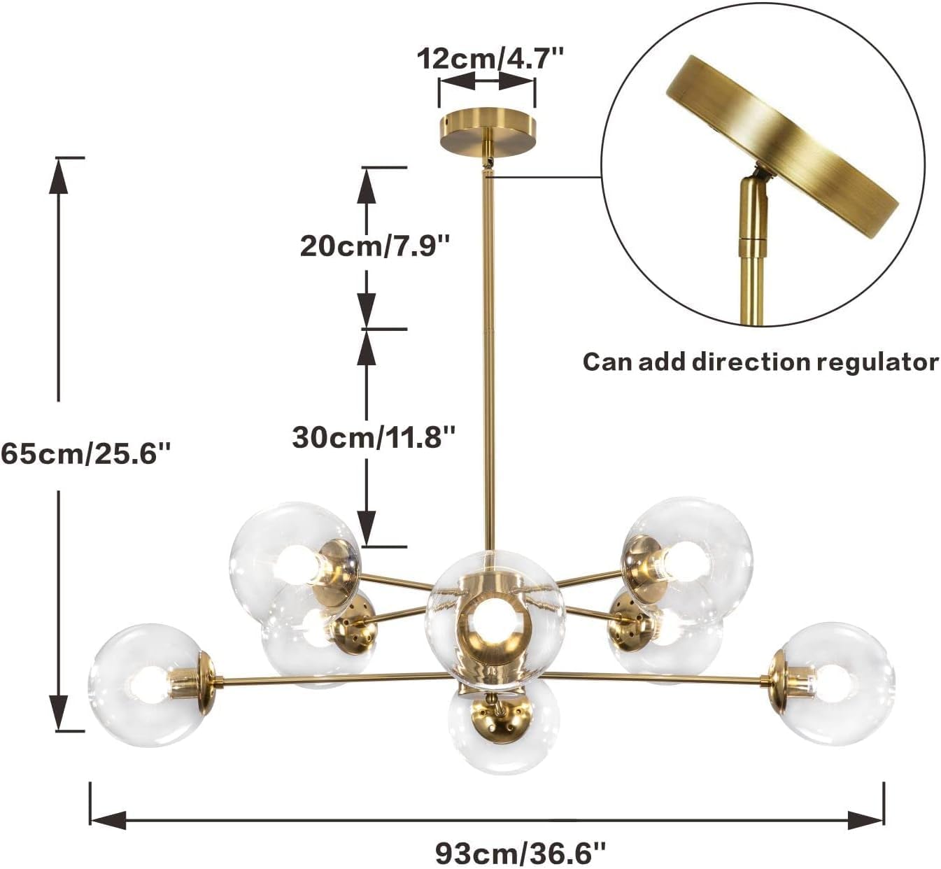 KCO Lighting Modern Sputnik Kronleuchter 8-Licht Klarglas Globus Deckenleuchte Mid Century Messing Unterputzleuchte Küche Island