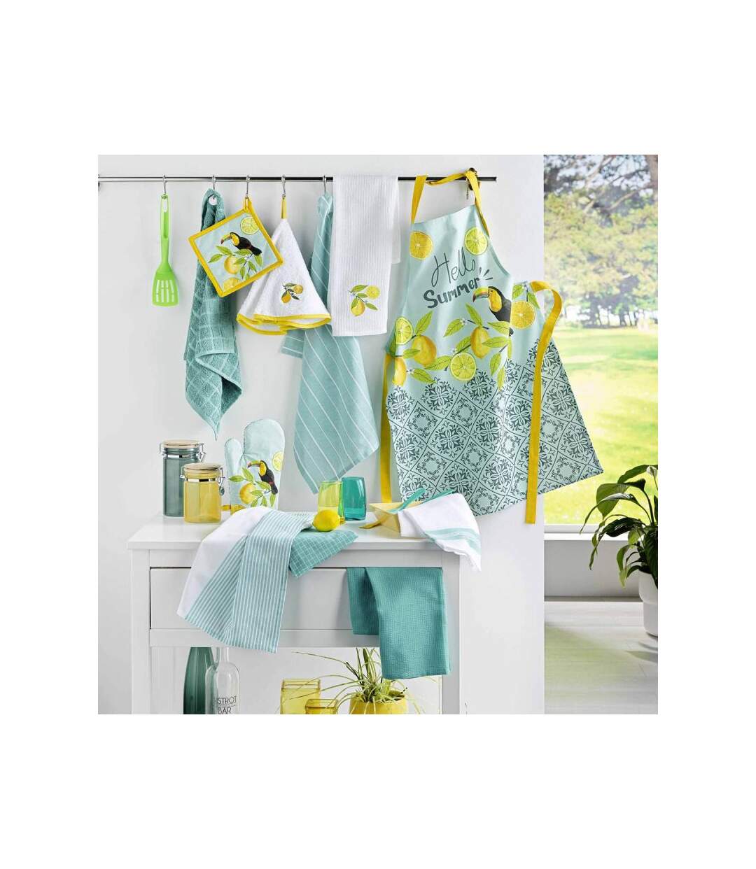 Tablier de Cuisine Imprimé Menton 84cm Turquoise