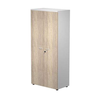 Bibliothèque haute Trend - L80xP44xH180 cm - 2 portes en mélaminé imitation chêne canadien avec serrure - gris