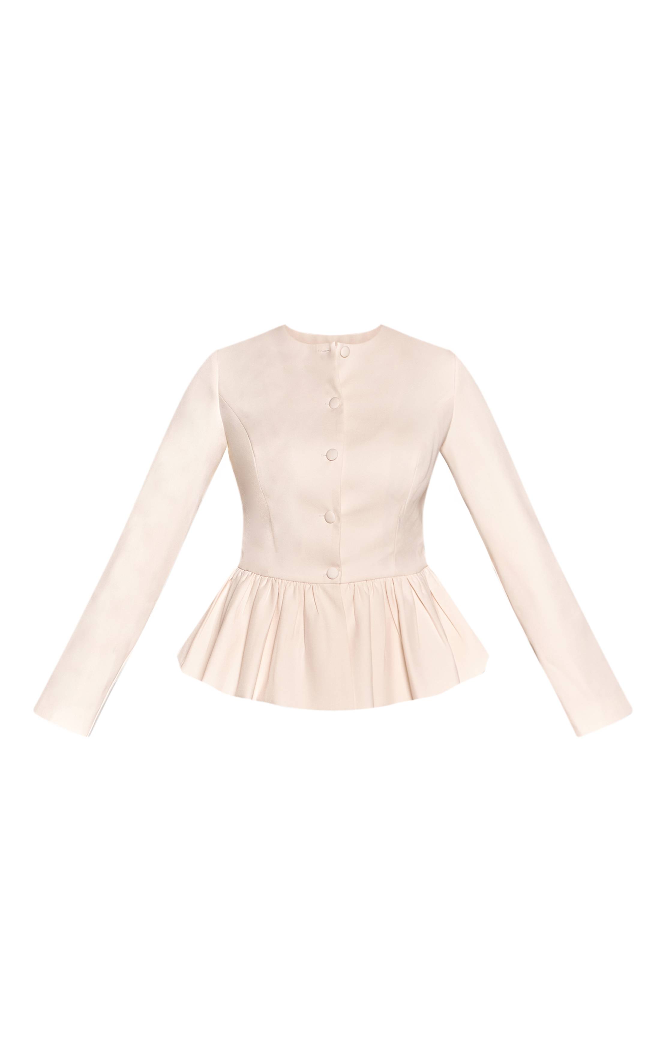 Crème Veste En Tissu Tissé À Détail Volant Shape