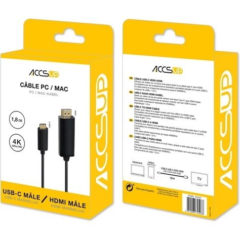 Cables USB Accsup CABLE USB-C VERS HDMI ULTRA HD 4K 1,8M NOIR