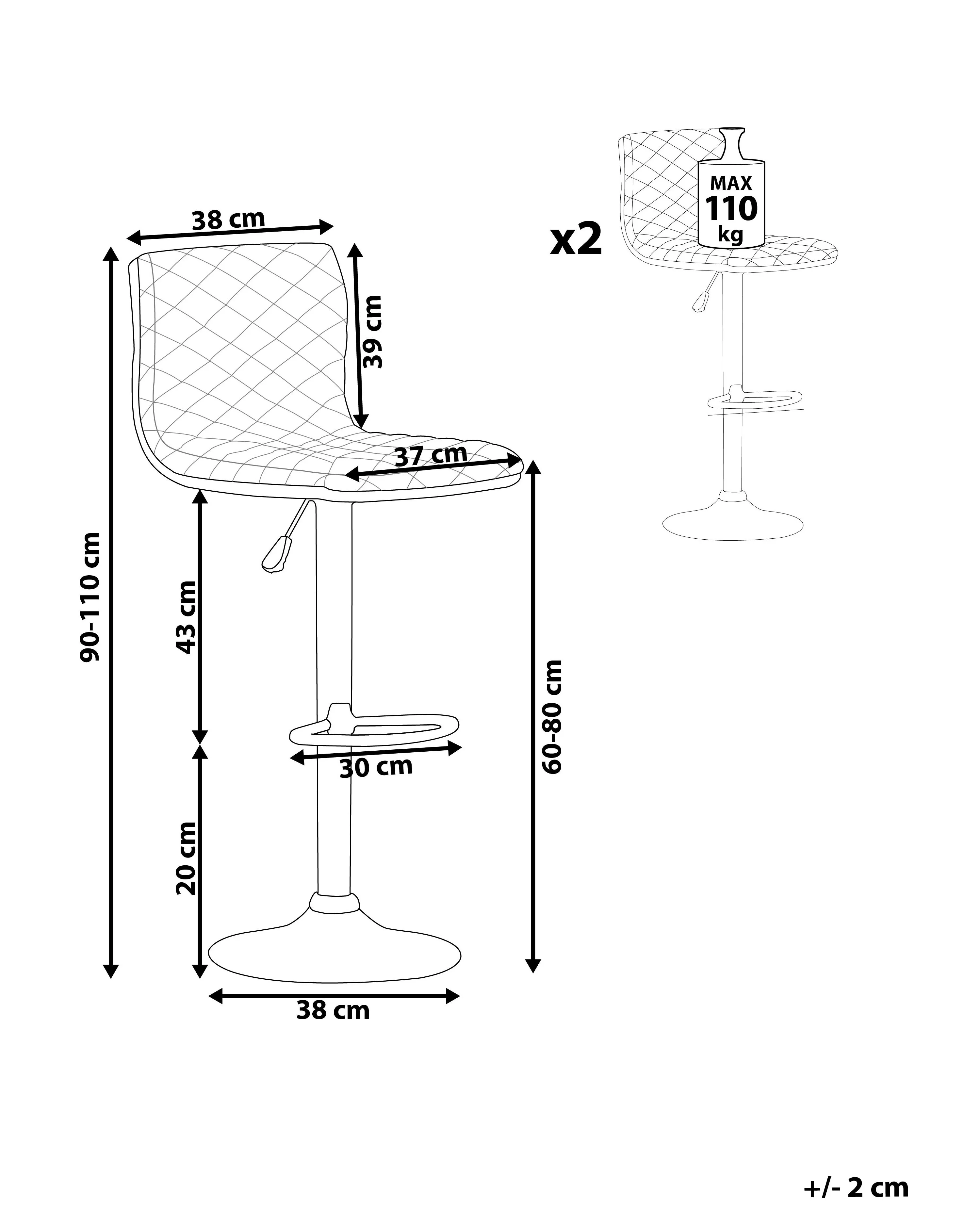 Set van 2 barstoelen ORLANDO draaibaar Grijs