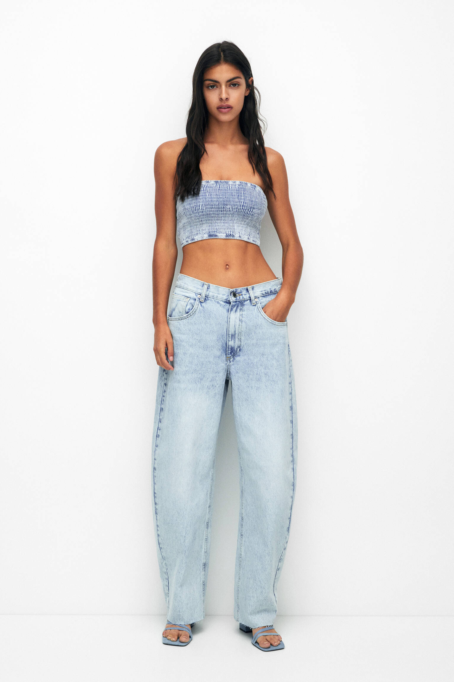 CALÇA JEANS BALÃO DE CINTURA MÉDIA - AZUL CLARO