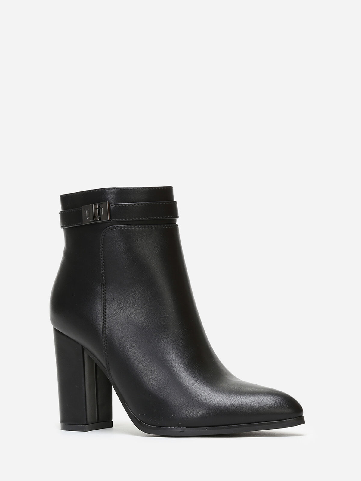 Bottines en simili à bout pointu avec bride- Noir