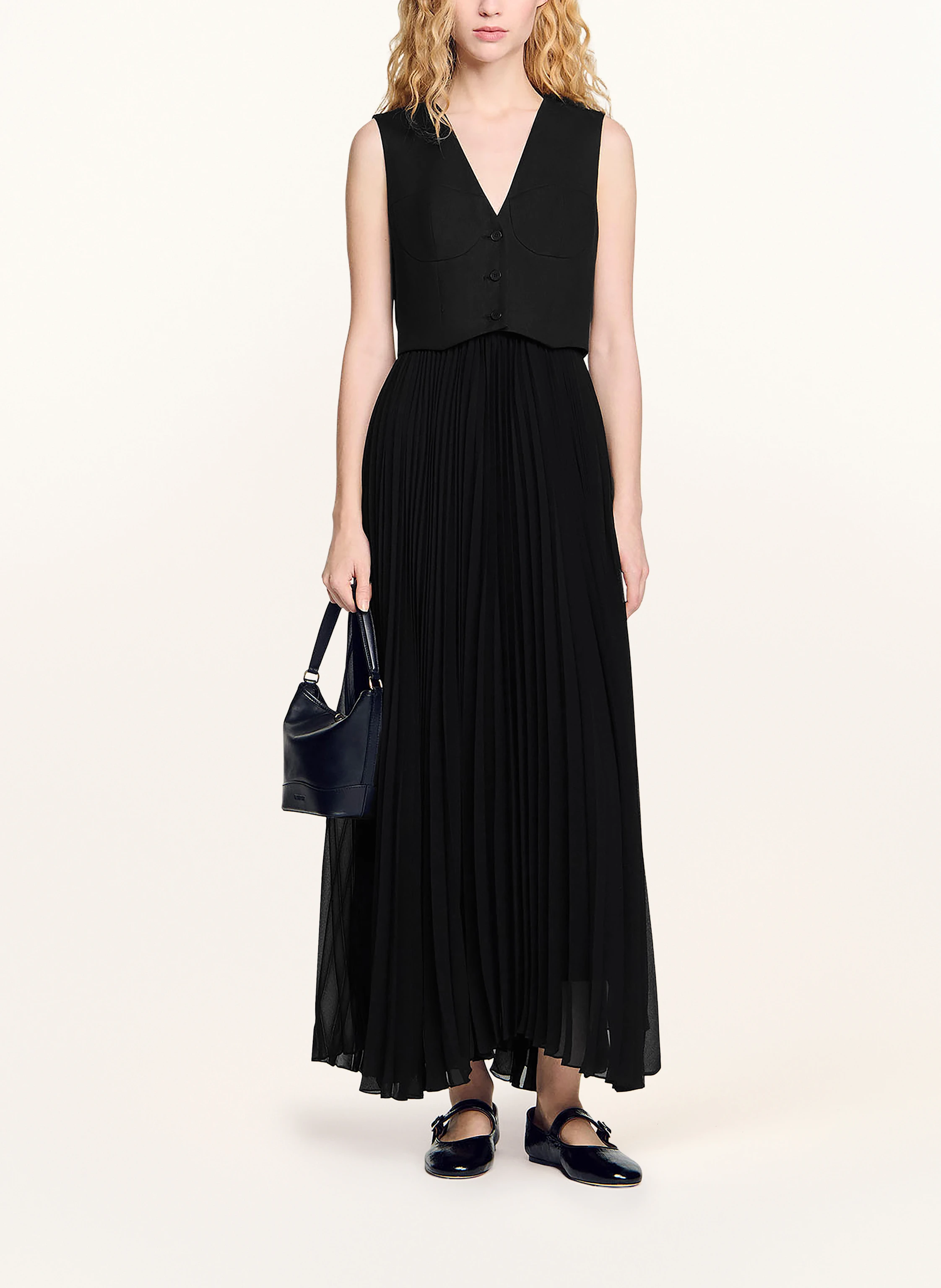 SANDRO Plisseekleid mit Leinen