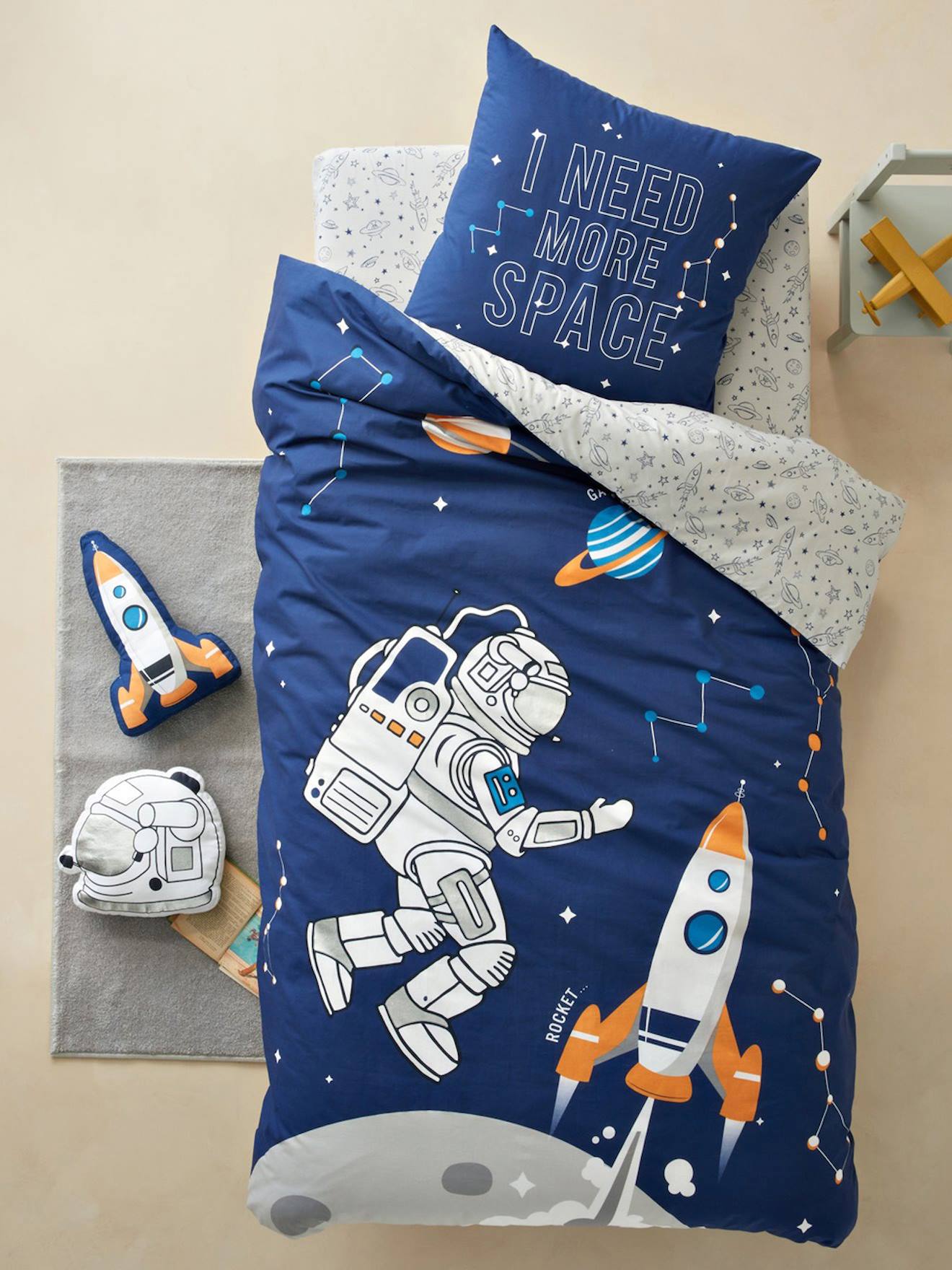 Lençol de elástico infantil INTERGALACTIC, estampa cinza claro