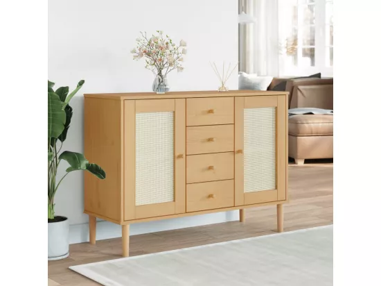 Buffet SENJA aspect rotin marron 112x40x80cm bois massif de pin