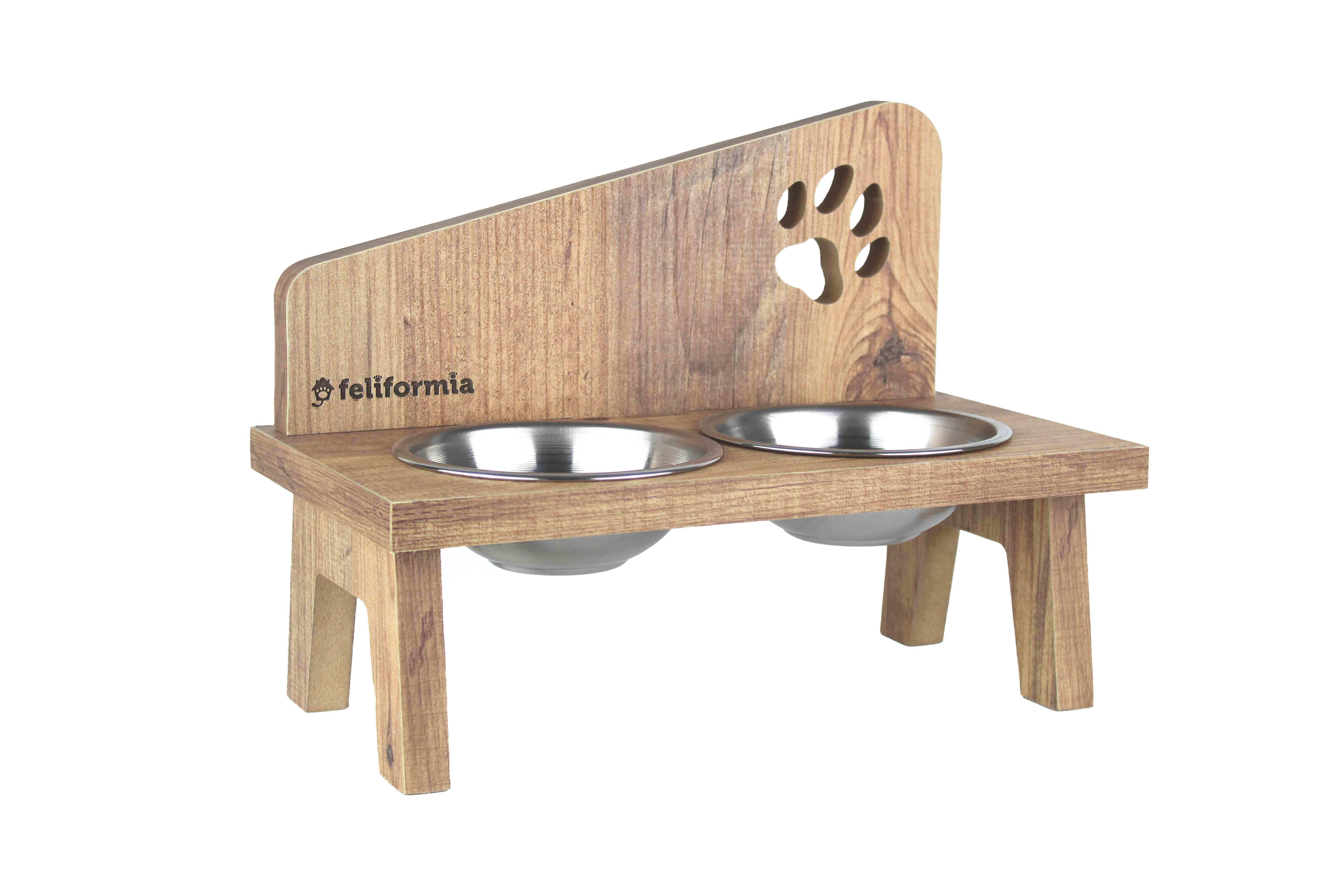 Feliformia® Gamelle Chat 600ml Support en bois avec 2 Bols Gamelle Chat surélevée acier inoxydable Bol pour Chat et Petit Chien