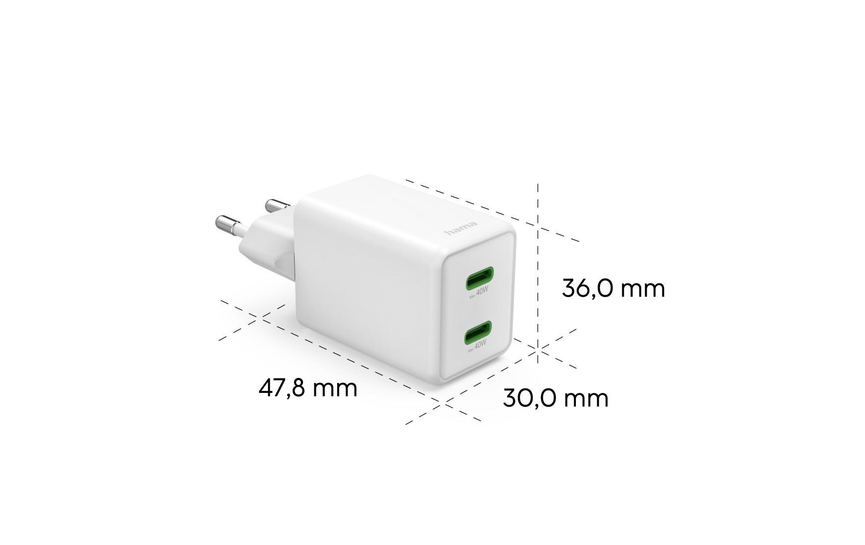 USB-Wandladegerät Gan charger 2x USBC 40 W WeissSuper-Mini-GaN-Ladegerät mit 2x USB-C