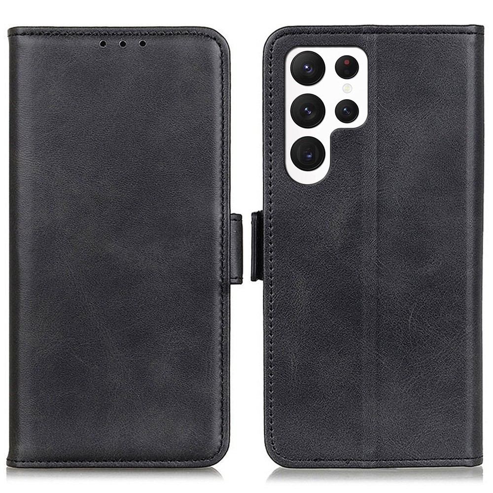 Samsung Galaxy S23 Ultra 5G Vintage Leder Tasche Flip Cover Fashion Design - Schwarz