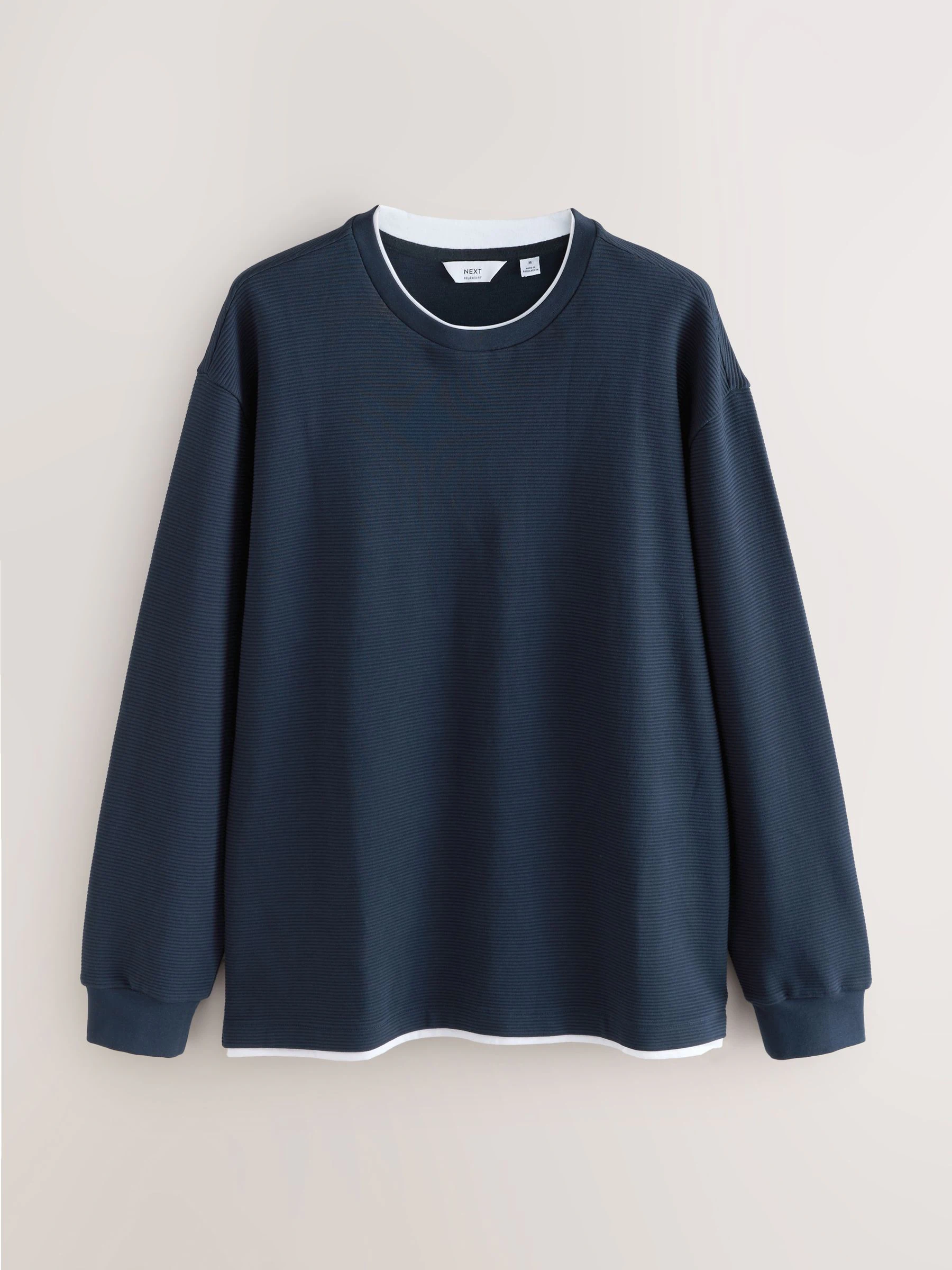 Marineblauw/kakigroen - Long Sleeve Mock Crew Neck 100% Cotton T-Shirts 2 Pack