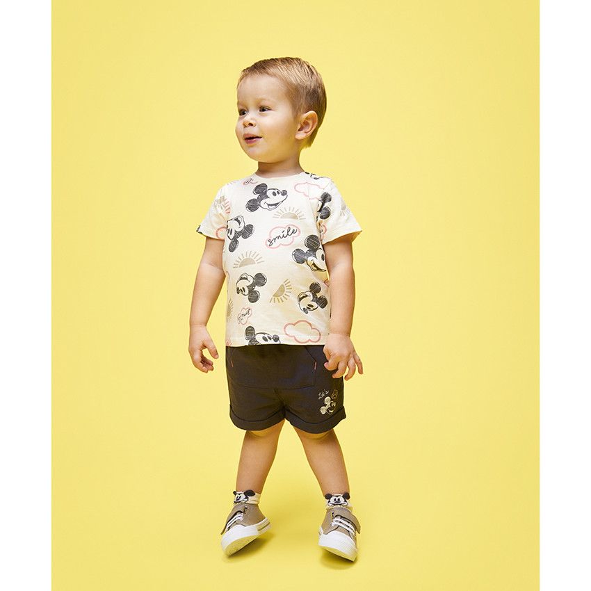 Ensemble court 2 pièces motif Mickey Disney pour bébé garçon - Ecru