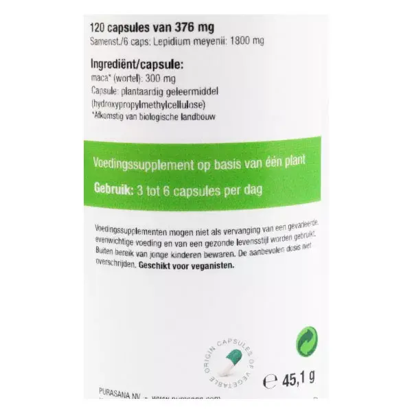 Purasana Maca 300mg Orgânico 120 cápsulas