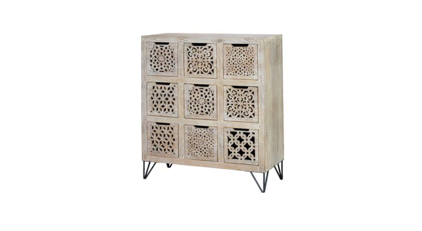 Commode 9 tiroirs bois, fer marron 88x38x102cm - bois-fer