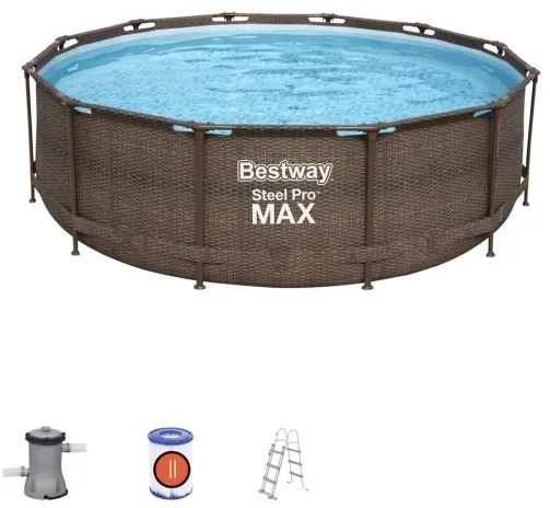 Bestway Steel Pro Max, 9150 L, Indrammet pool, Barn & voksen, Stige, Brun, 33,2 kg