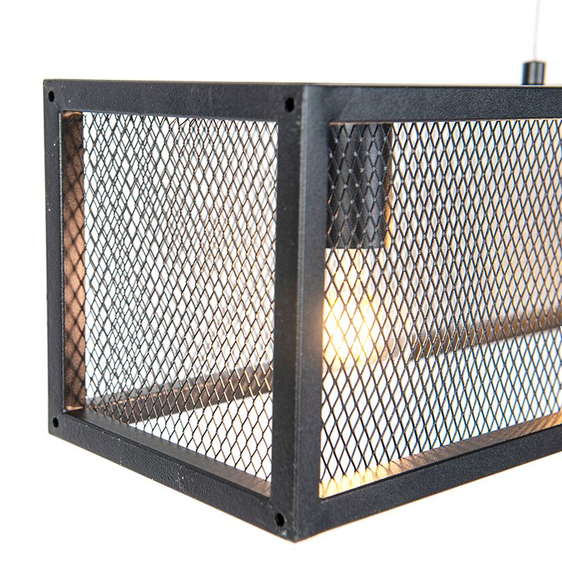 Industriële hanglamp zwart met geweven 4-lichts - Cage