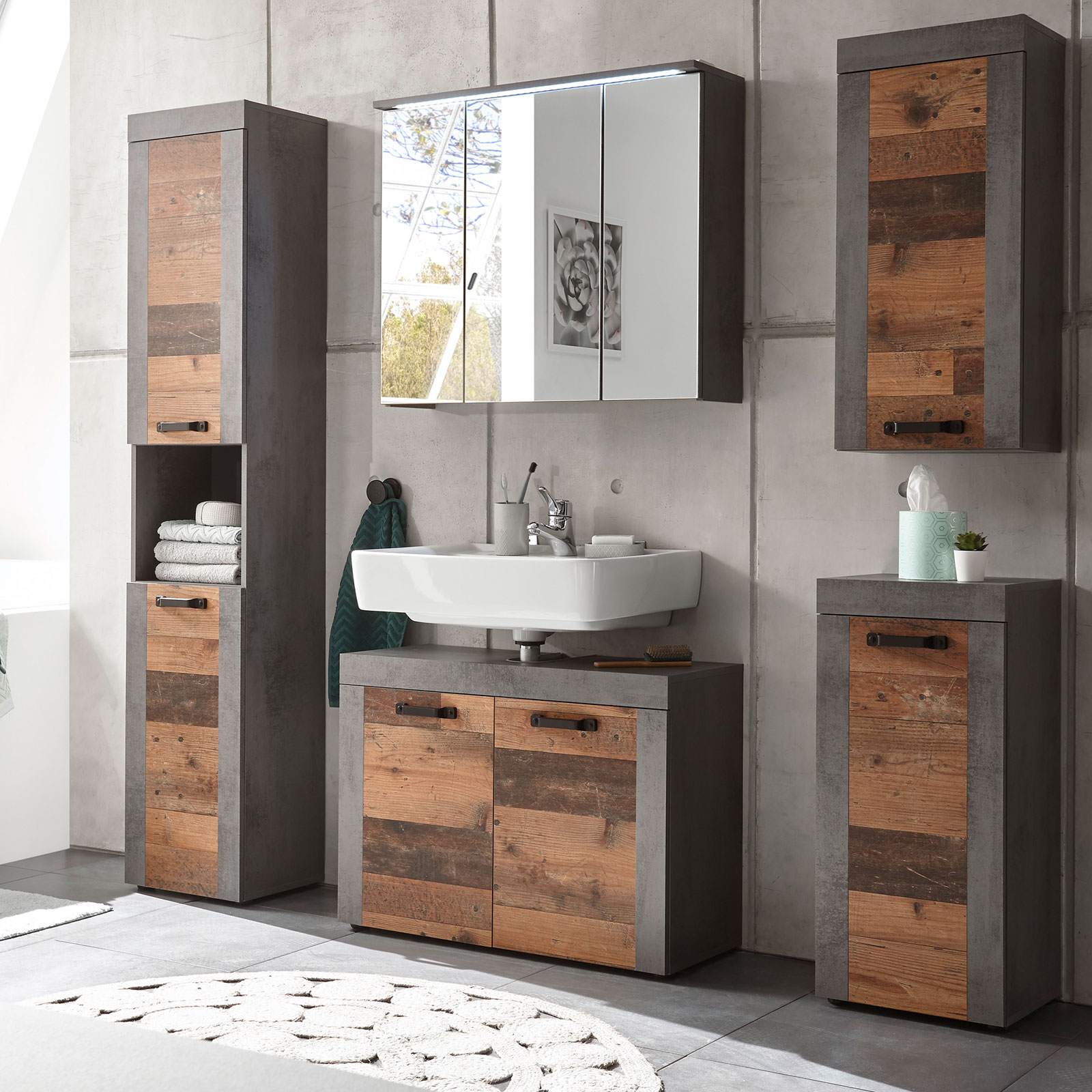 Seitenschrank - Old Wood Vintage Betonoptik - 36 cm breit